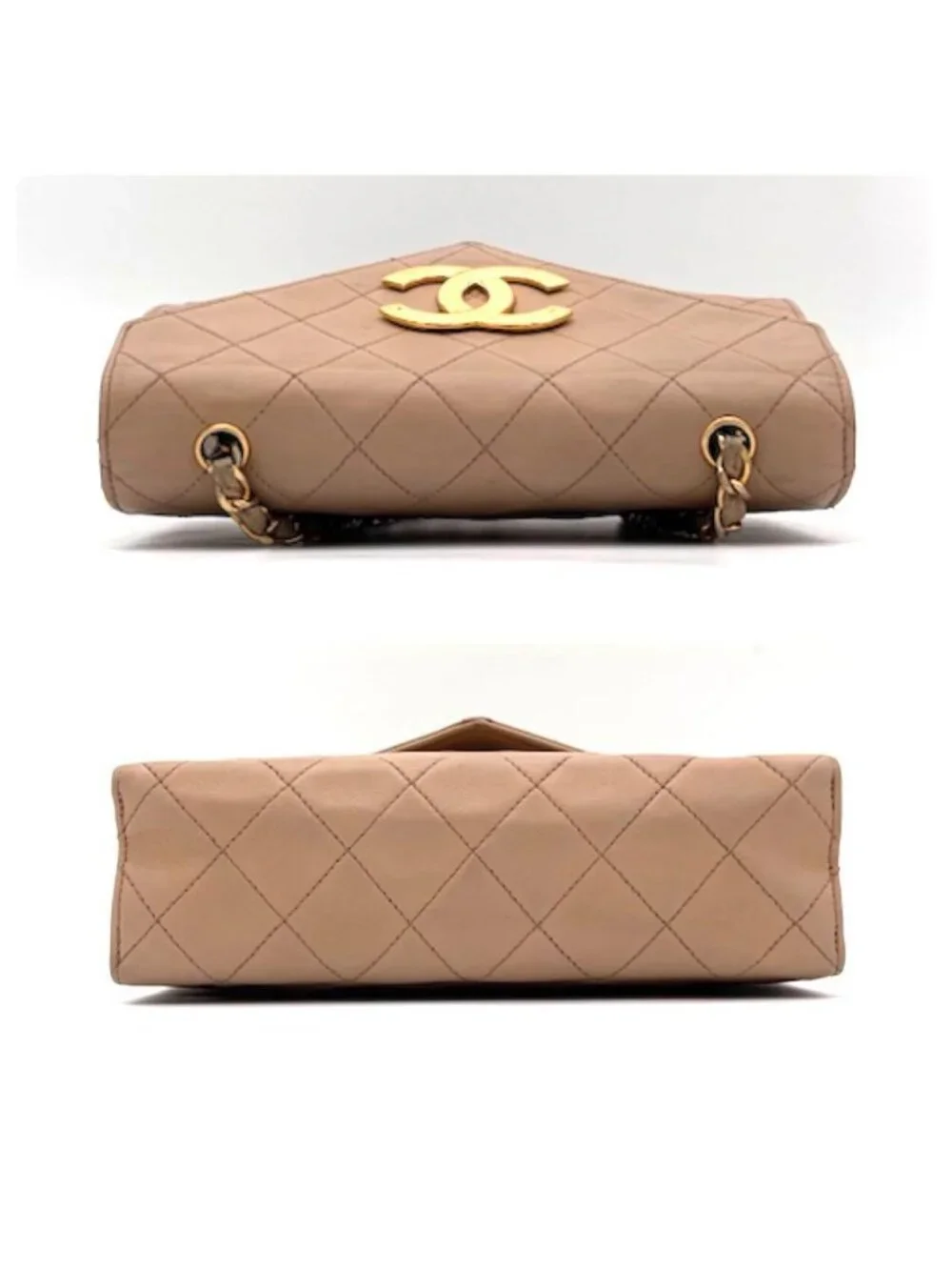 Chanel Quilted Jumbo CC Logo Flap Chain Shoulder Bag Beige
